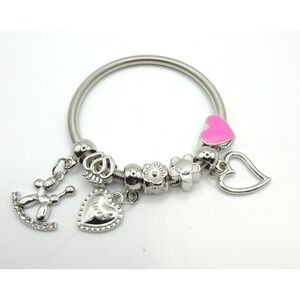 Girls Silver Tone‎ Stretch Charm Bracelet Balloon Dog Heart Rhinestone 6"